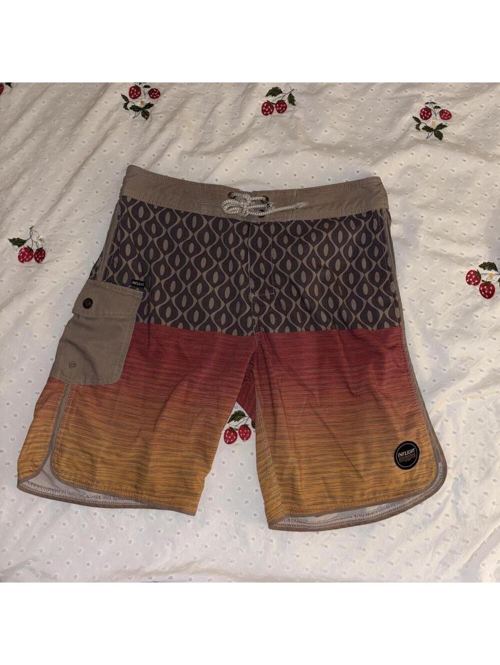 Inflight Surfboards 31 Board Shorts Brown Orange Red Y2K Surf Swim Trunks